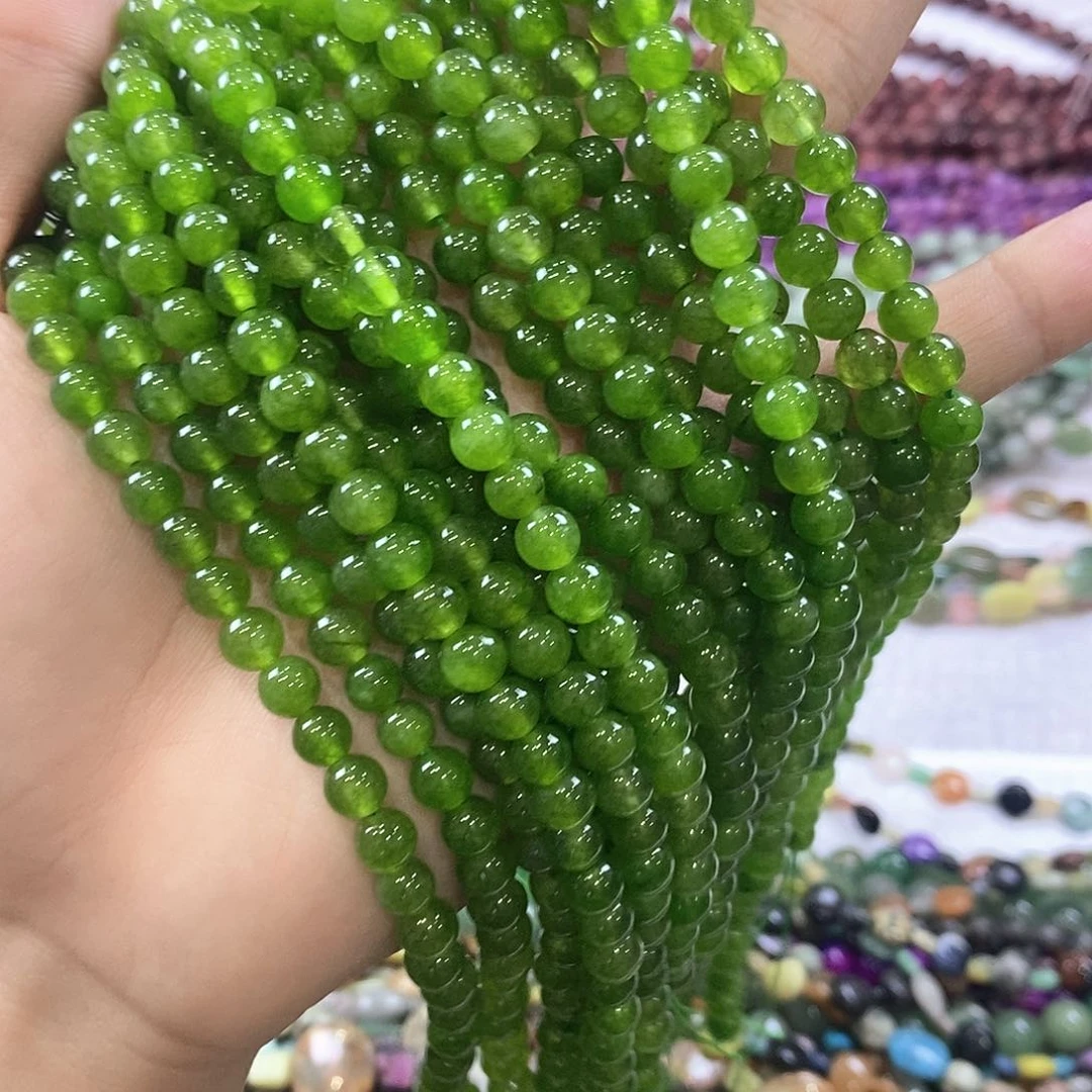 玛瑙/玉髓未镶嵌珠宝半成品一条天然6mm绿玉髓圆珠A39