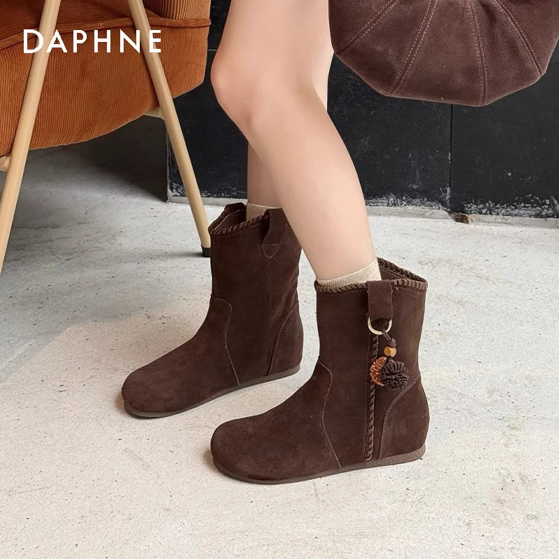 达芙妮2025秋冬新款时尚百搭女靴子厚底增高短靴女靴子平底马丁靴