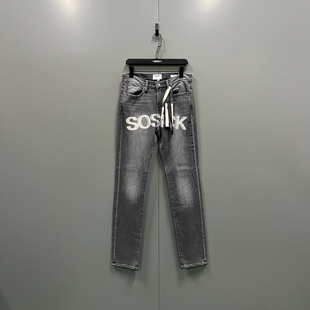 99新 maje (ll) FRAME 灰色水洗字母logo牛仔裤 31码/000918