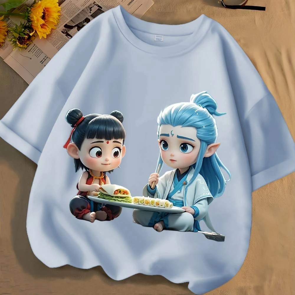 哪吒纯棉圆领宽松敖丙卡通春夏新款男女中大儿童短袖t恤百搭上衣