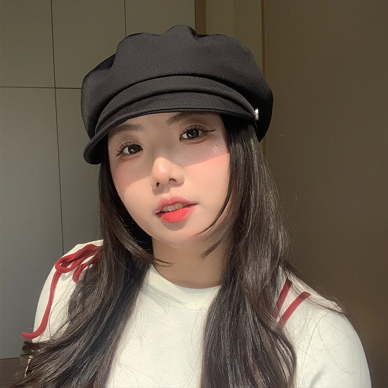 ［大头阿枝］新款海军风小圆标八角帽女夏季时尚简约画家帽子显脸小