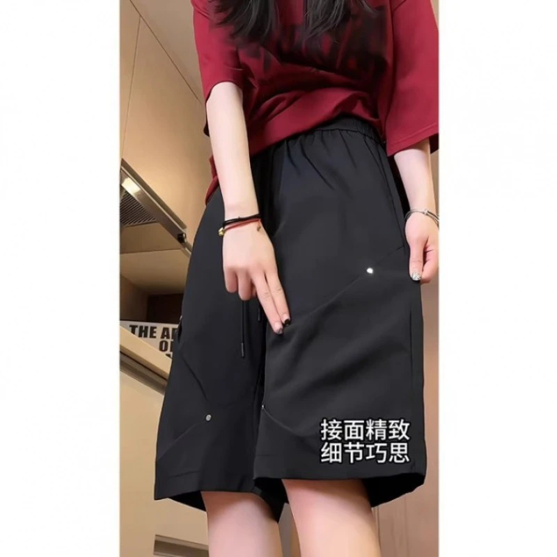 夏季薄款美式工装裤褶皱设计感冰丝冲锋五分裤冰丝美式冲锋短裤夏