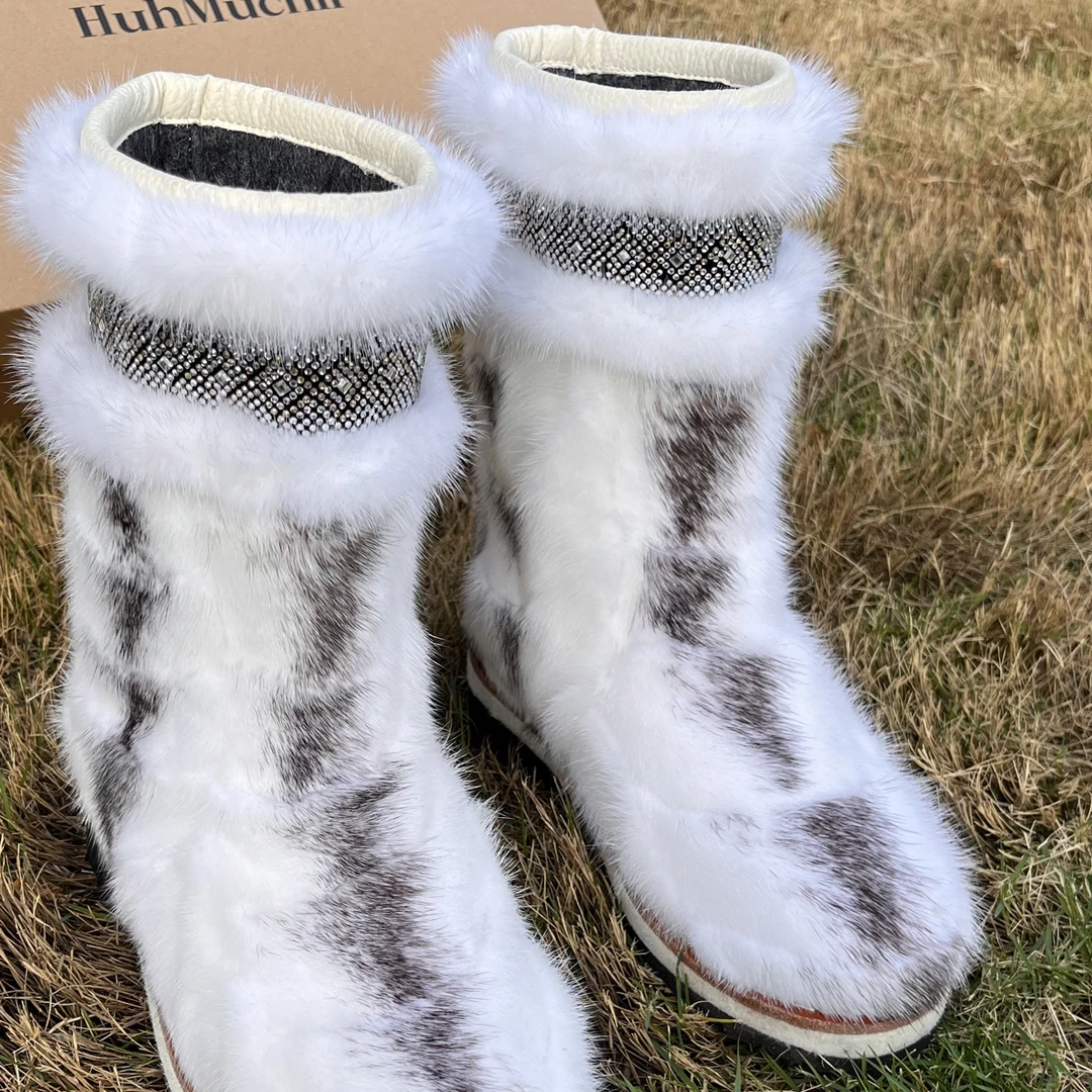 冬季保暖必备中筒精品貂皮靴子内里羊毛毡底