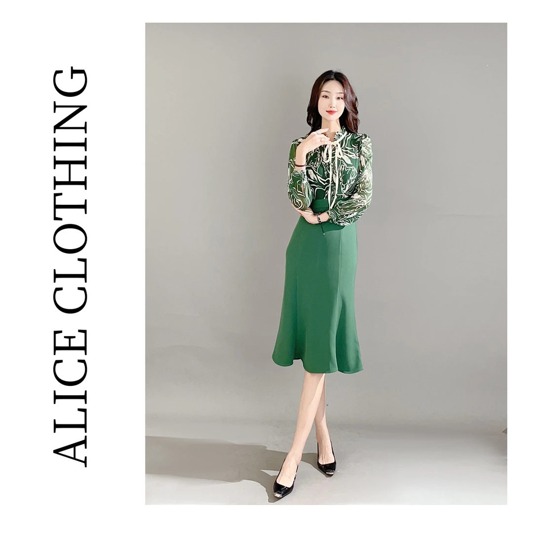 5 ALICE 绿林漫步通勤连衣裙艺术印花 时髦拼接 S1031720Q