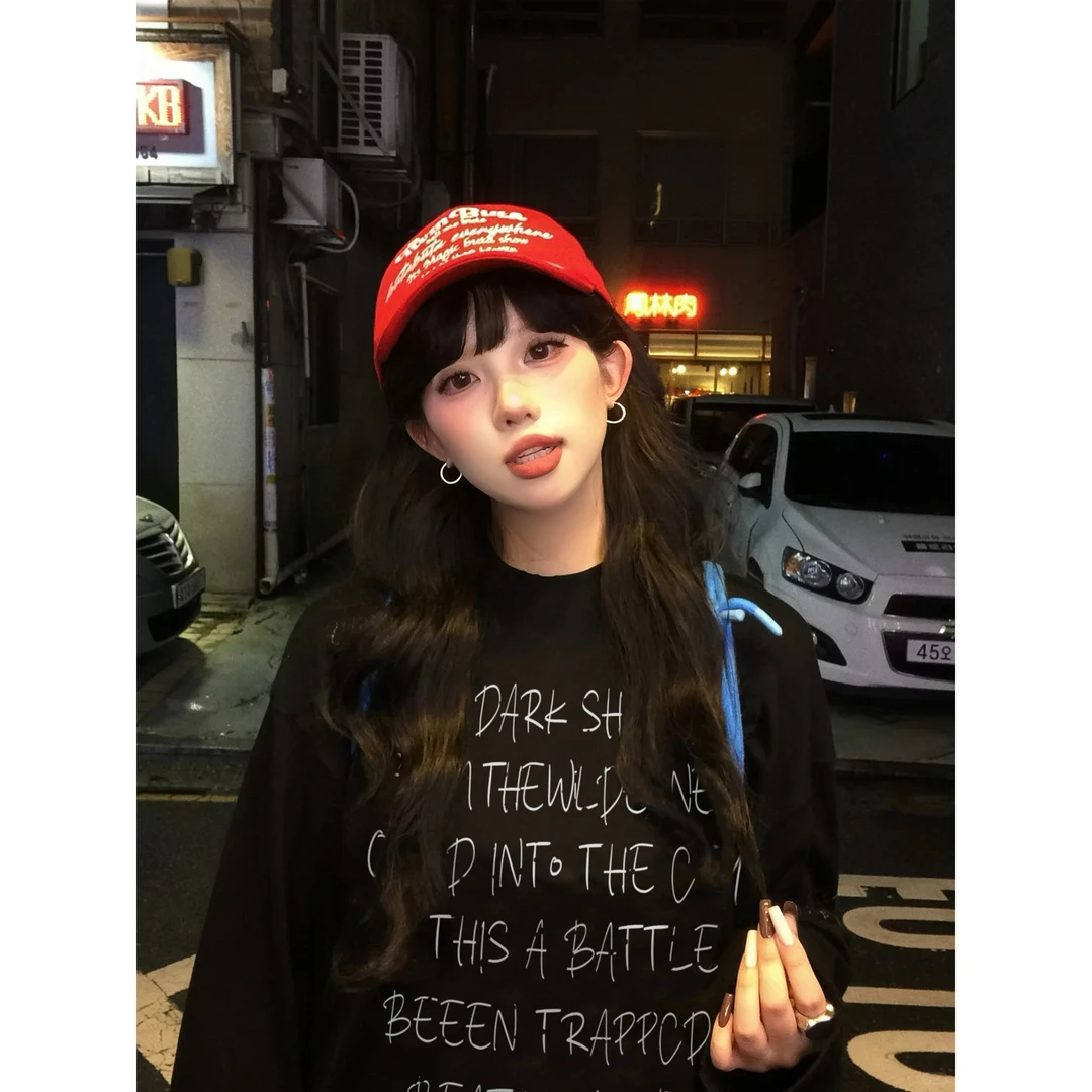 韩版纯棉卫衣设计感慵懒风春秋装圆领套头情侣款打底衫男女