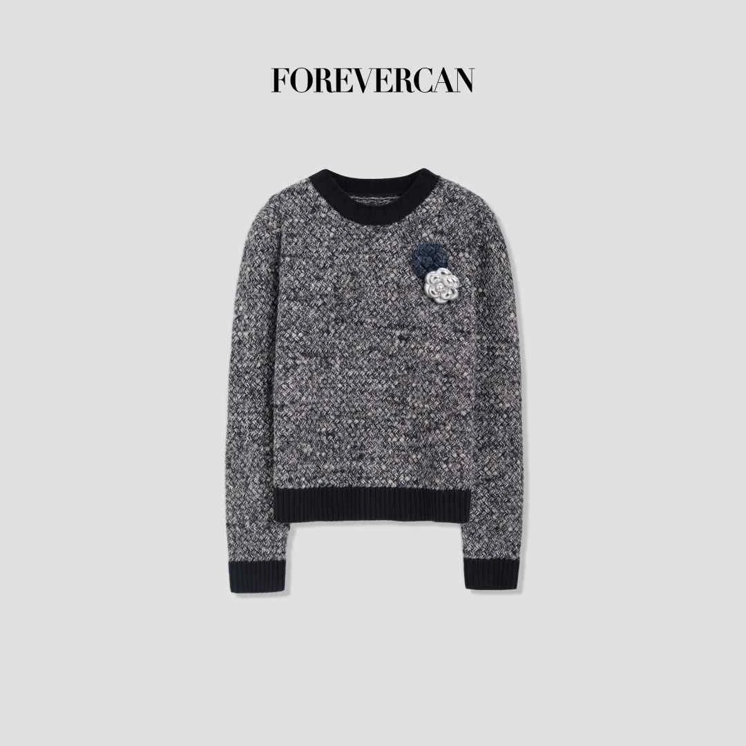 FOREVERCAN“旺多姆”复古客订粗棒针花呢毛衣气质上衣MY3790
