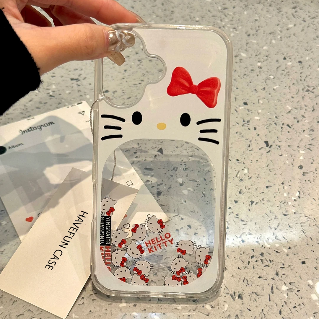 可爱滑片KT猫流沙适用苹果16/17手机壳iPhone15promax华为P70女13