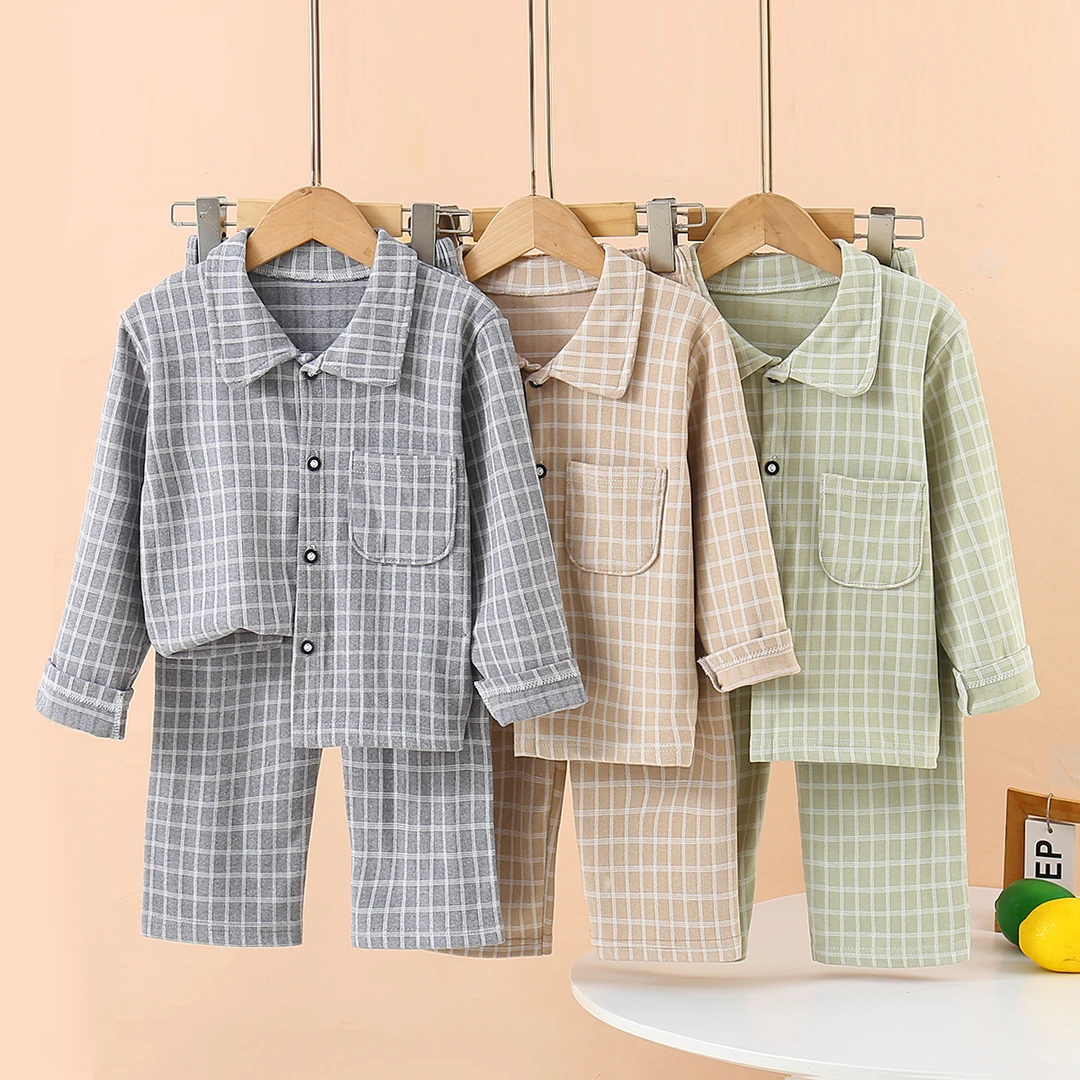 布莱格10A抗菌秋季自制亲子休闲儿童布莱格暖绒翻领家居服套装