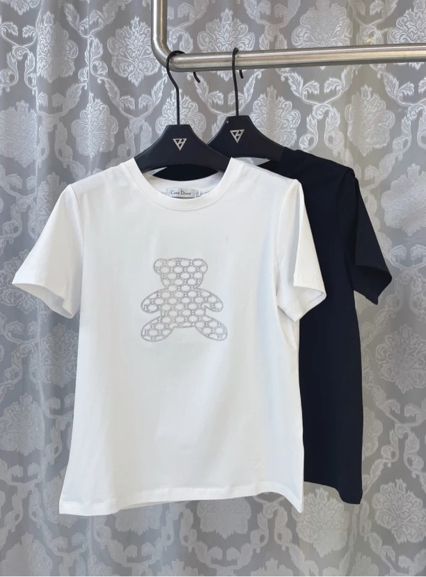 洋气减龄烫钻小熊T恤时尚短袖上衣