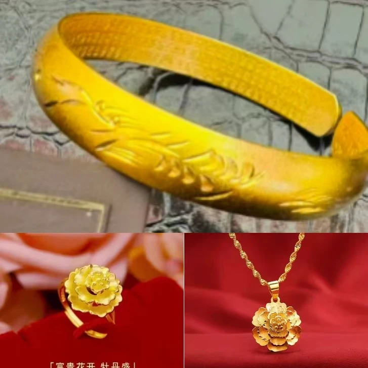 【M】经典大气龙凤呈祥牡丹花套装赠吊坠赠戒指【SPJT29】