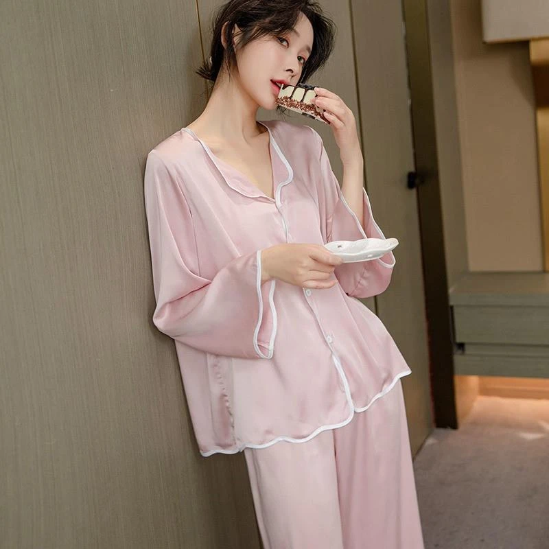 GPSUNLU轻奢小众冰丝睡衣女款夏季性感时尚新款长袖家居服春秋款