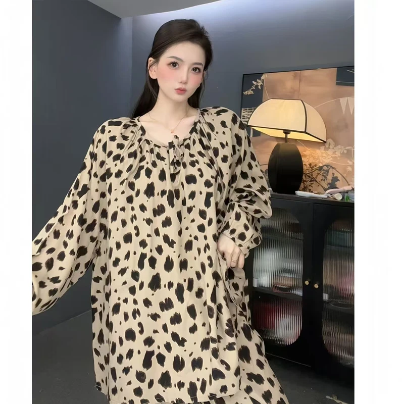 睡衣女春秋季绵绸家居服可外穿简约棉绸套装