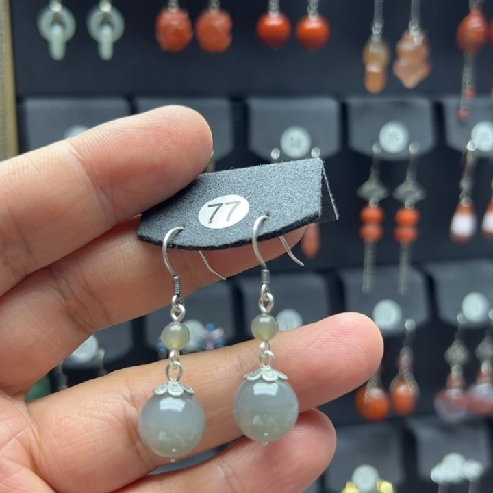 和田玉银S925镶嵌耳饰