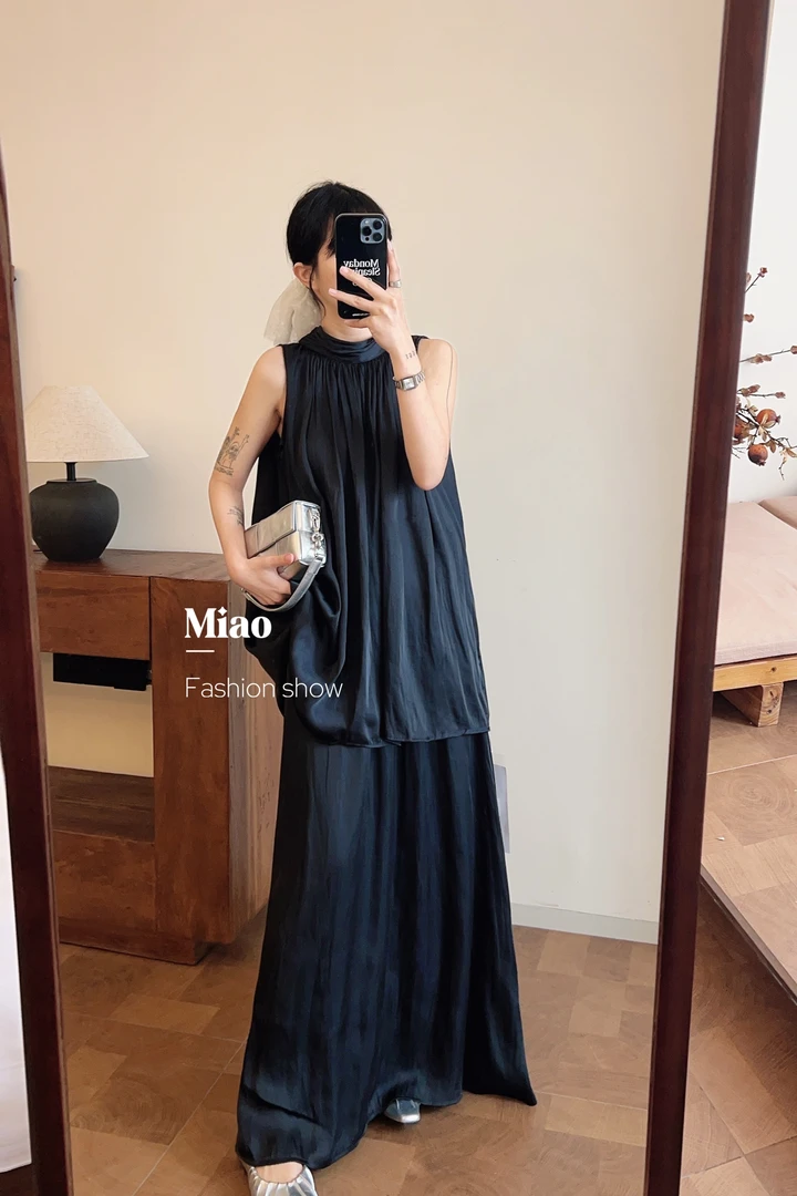 法式简约气质外穿无袖上衣套装女夏季宽松百搭白色半身裙两件套