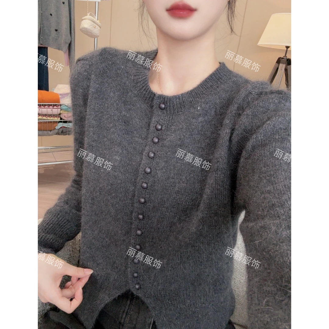 【磨砂扣】小个子法式单排扣气质毛衣新款针织开衫上衣潮2181