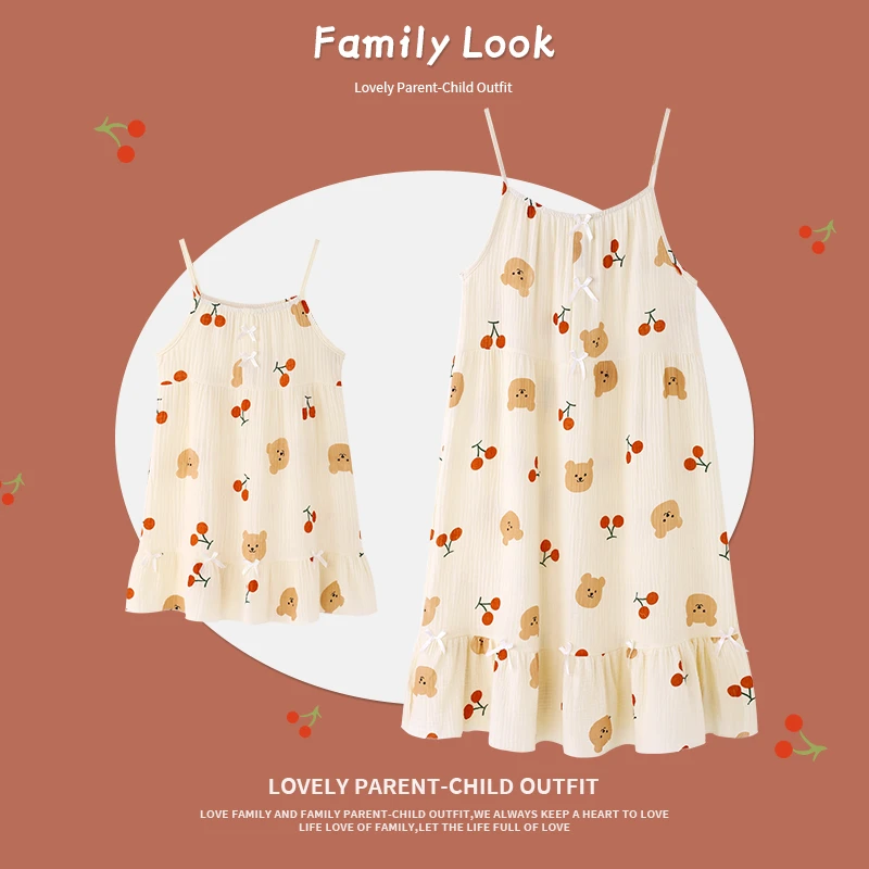 2025新款儿童睡裙女童夏季薄款吊带公主裙女宝宝夏天纱布款家居服