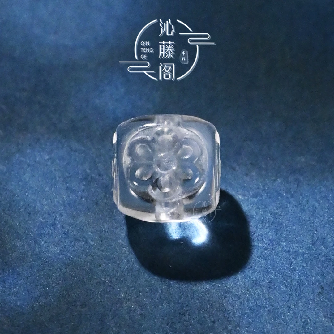 8MM白水晶雕刻格桑花方珠文玩配珠手串手链配饰腰珠顶珠单珠散珠