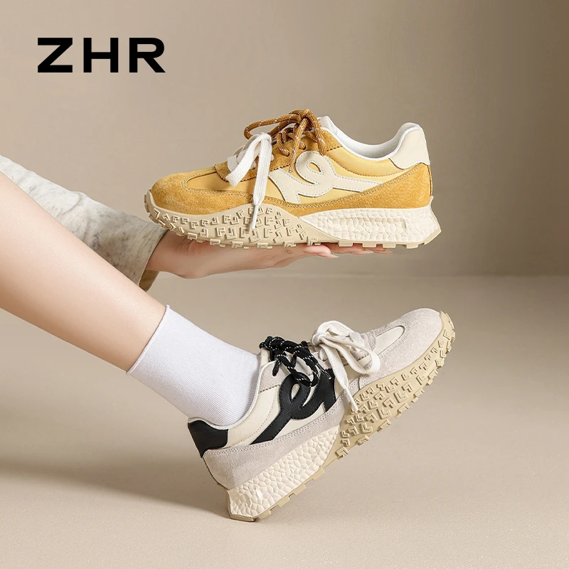 ZHR厚底德训鞋女2025春季新款百搭拼色小众百搭时尚休闲鞋阿甘鞋