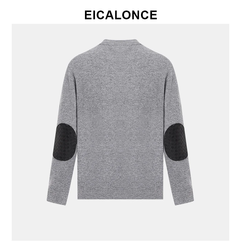 意卡伦萨针织衫2024春秋100%羊毛打底衫男羊皮拼长袖上衣SM80069