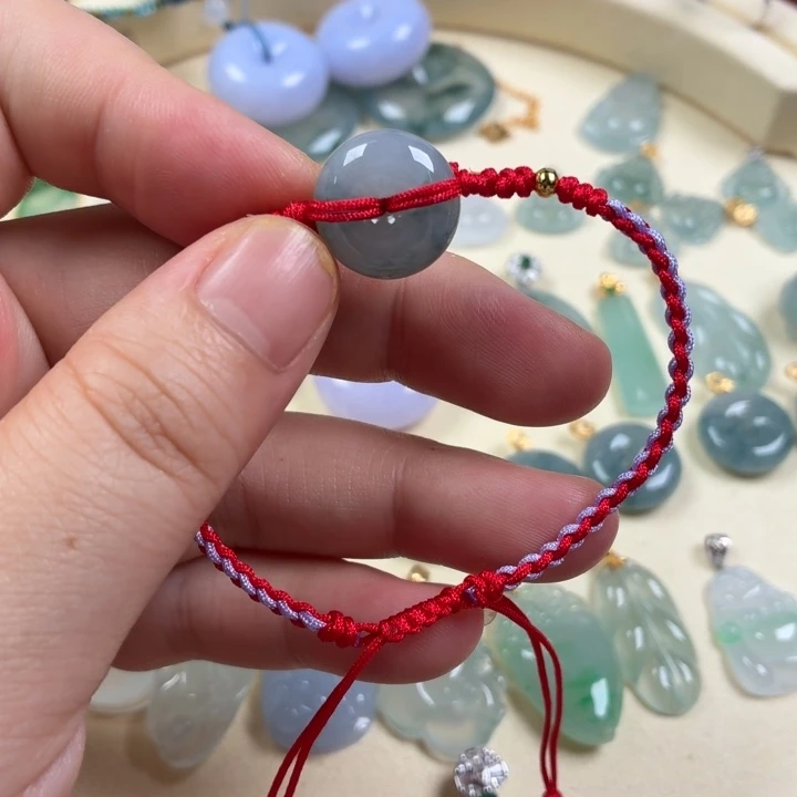 翡翠未镶嵌颈饰翡翠平安扣红绳