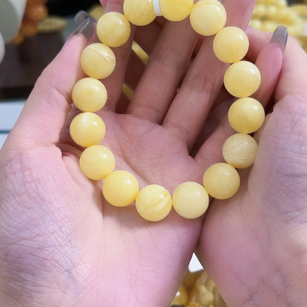 未镶嵌琥珀裸石一***?13mm+浓白花蜡手串