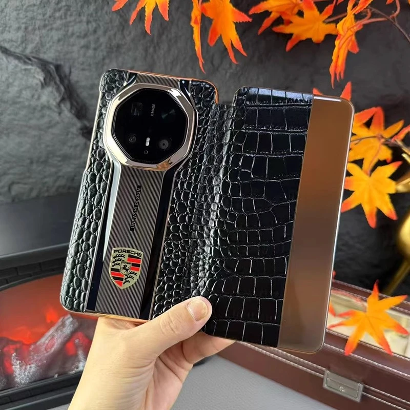 适用华为Mate70rs非凡大师手机壳电镀真皮磁吸皮套免翻盖接听皮套