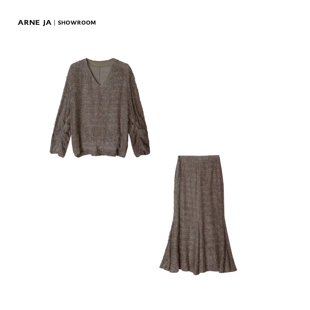 ARNE JA｜“匠人系列”重工真丝剪花羽毛破碎浪漫肌理套装D3S3012S