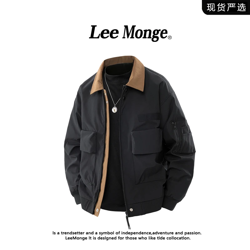 【品牌现货】LeeMonge春秋季男士潮流翻领夹克宽松休闲百搭工装外套