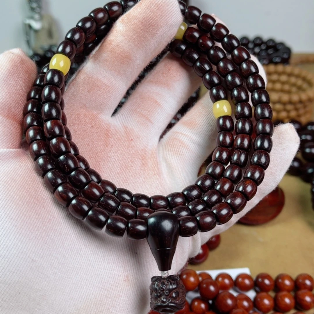 小叶紫檀手串/手链7.3/8直切高油密小满星配蜜蜡