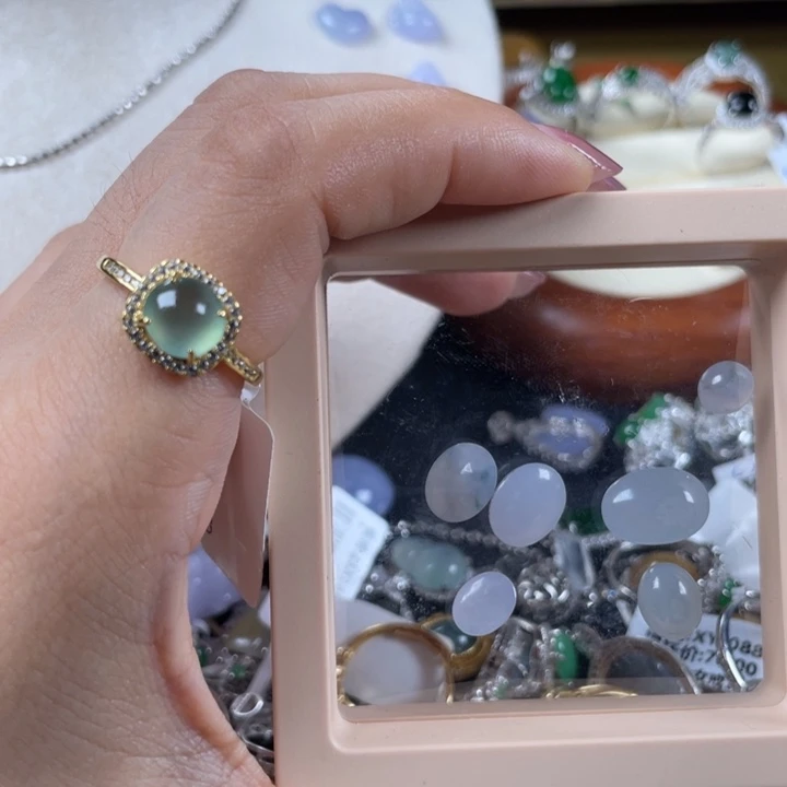 翡翠戒指银S925镶嵌美****始戒指