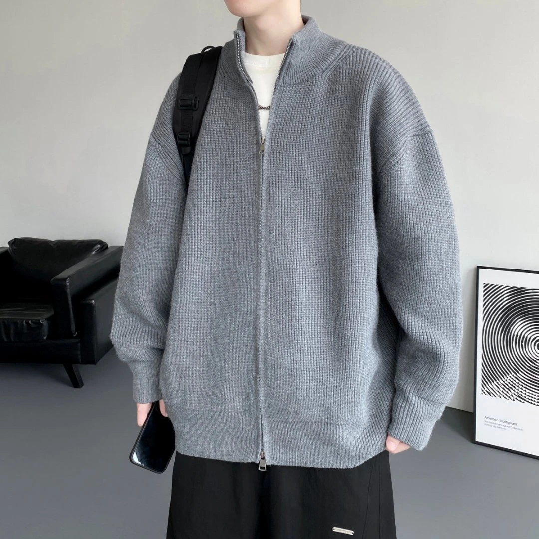 隐匿者2025秋季新款男士双拉链针织衫上衣港风潮流百搭复古上衣男