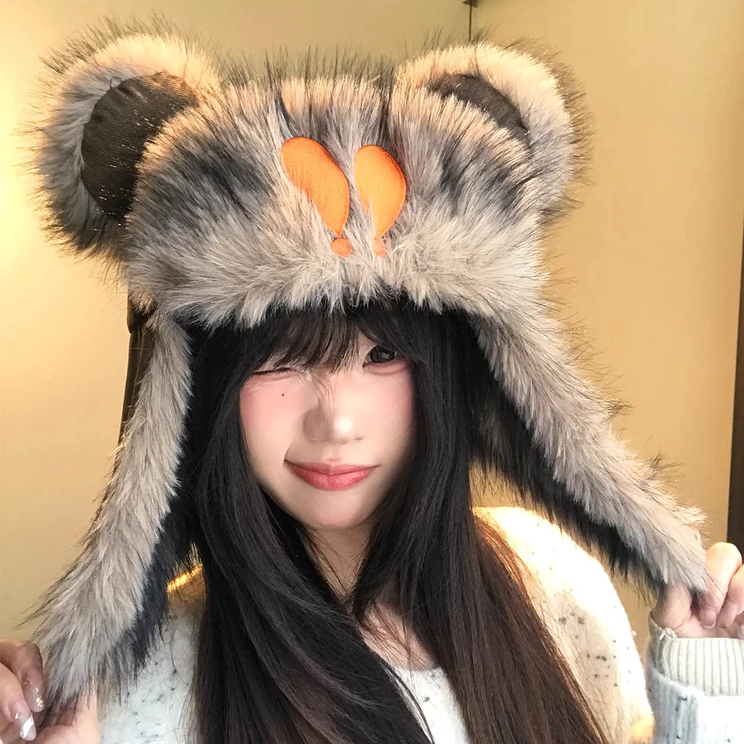 韩版毛绒米奇耳朵保暖护耳雷锋帽子女冬季加厚防寒骑行滑雪套头帽
