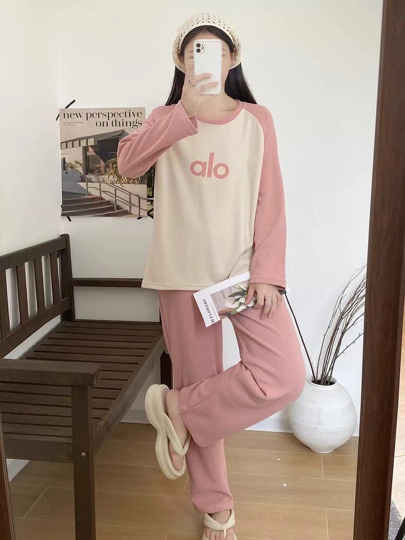 1816番外新款纯女士圆领显瘦字母睡衣家居服甜美宽松套装