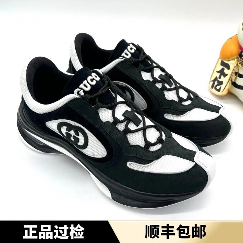 未使用 GUCCI/古驰 黑白色 网面刺绣双大G RUN系列 运动鞋 多尺码
