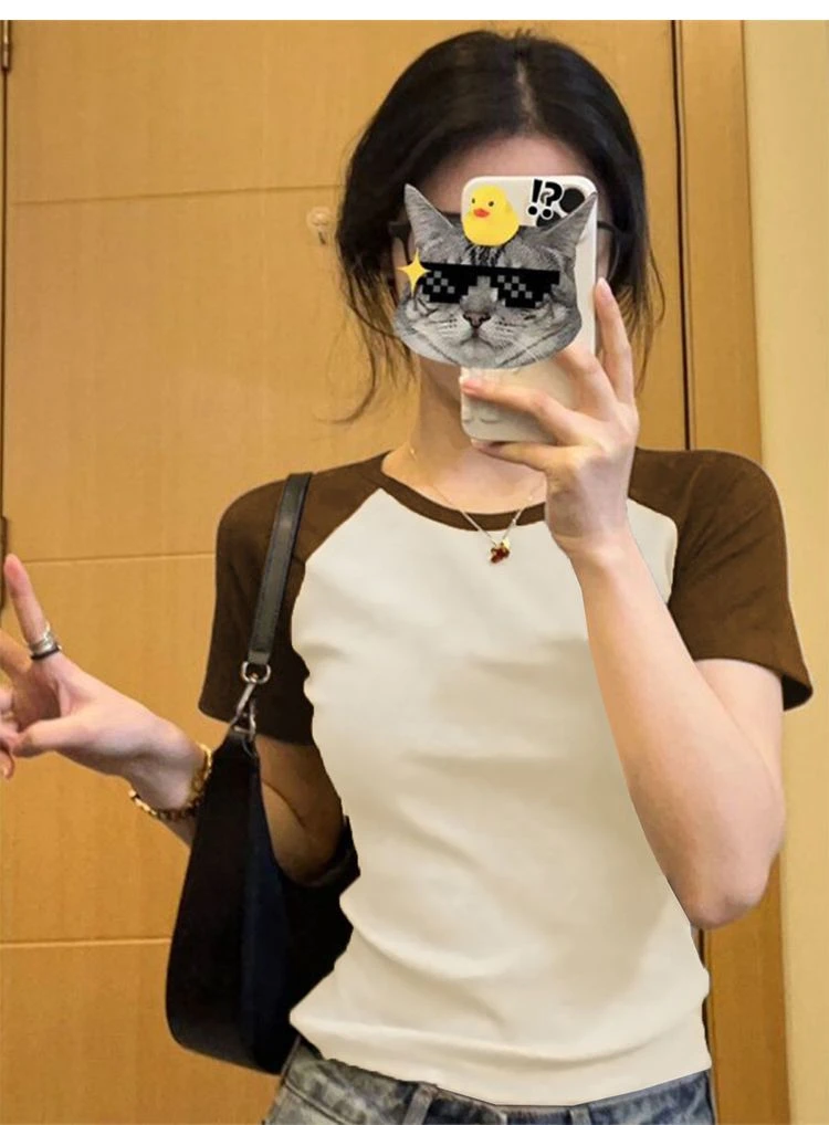 2025夏新款插肩袖ins短款上衣小众短袖t恤设计感时髦时尚洋气