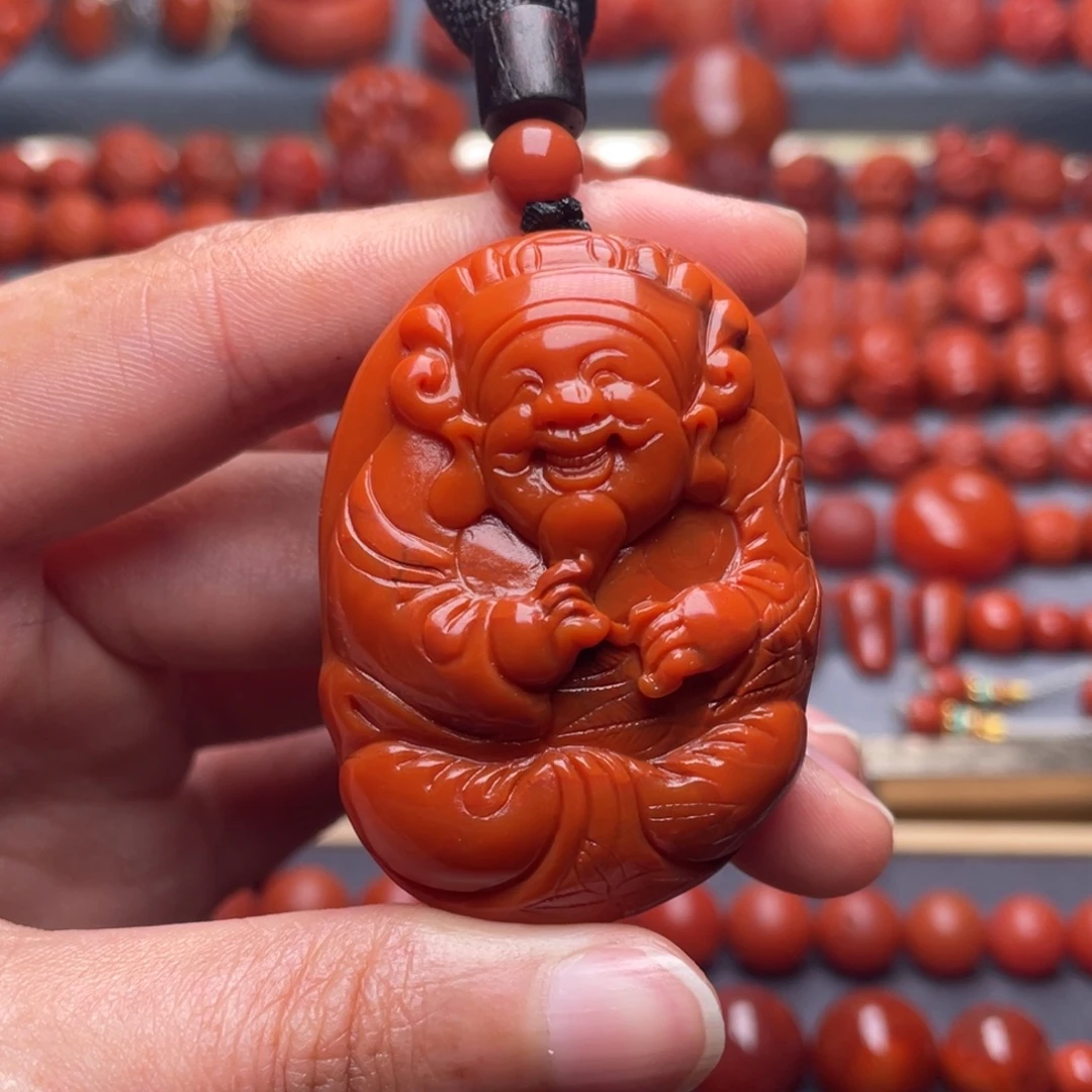 未镶嵌其他南红玛瑙W50*36*17瓦西柿子红财神吊坠