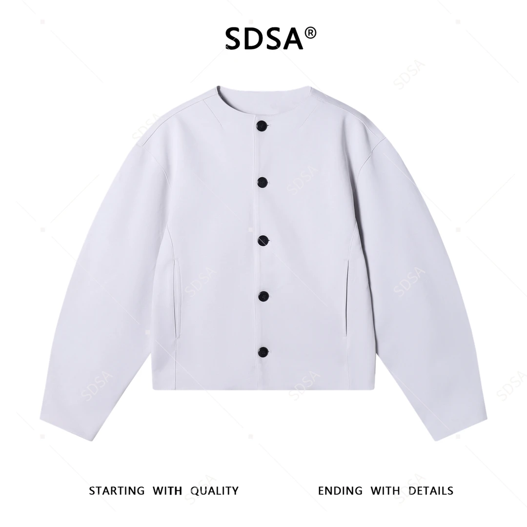 SDSA男士秋冬新款痞帅男装潮牌纯色短款无领廓形夹克外套时尚百搭