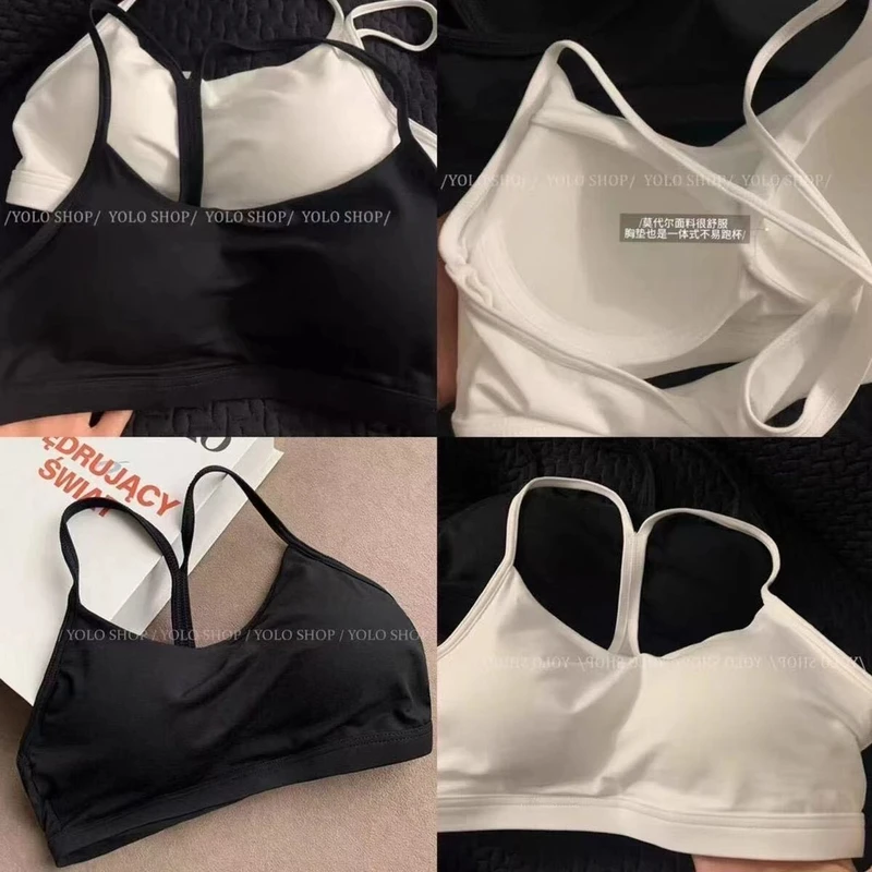 黑色挂脖吊带背心女外穿打底内搭带胸垫文胸运动美背内衣辣妹上衣