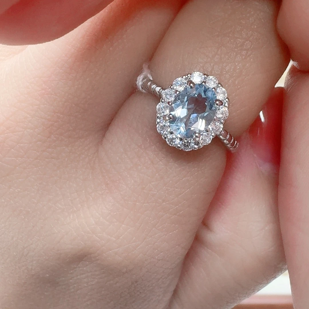 海蓝宝石戒圈银S925镶嵌