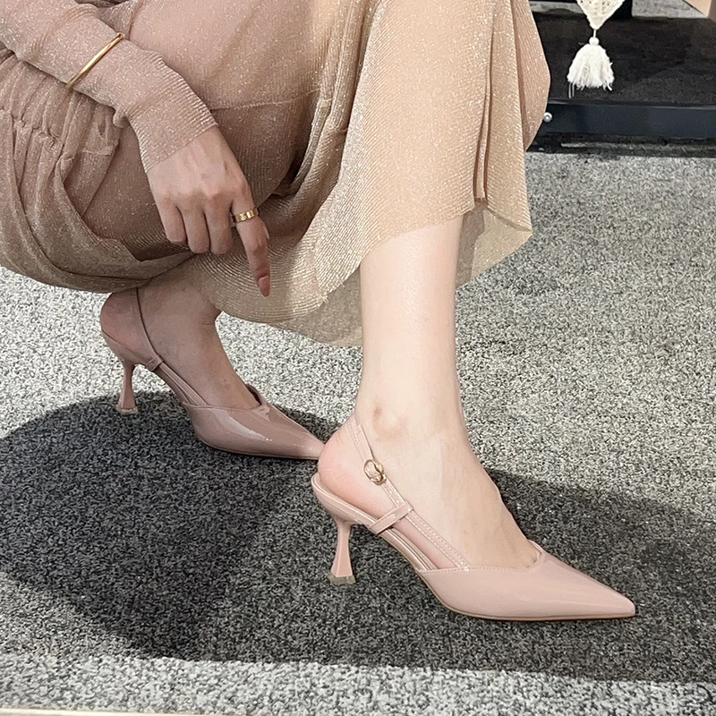 粉色夏季凉鞋女2025新款舒适女士尖头简约气质单鞋少女高跟鞋细跟