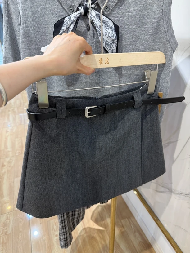 拼接阔腿裤高腰短裤女士百搭脏脏风学院风011