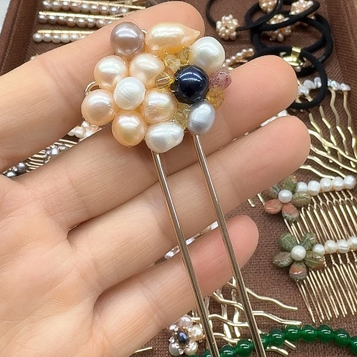 淡水珍珠发饰银S925镶嵌