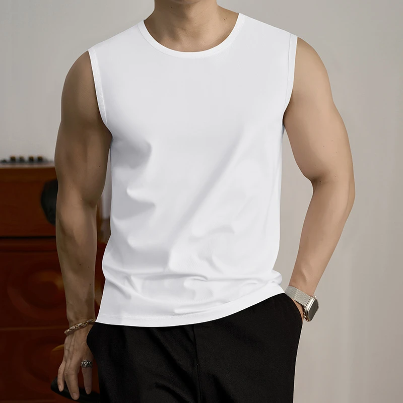 莫代尔冰丝背心男夏季2025新款无袖t恤凉感休闲宽肩运动汗衫马甲