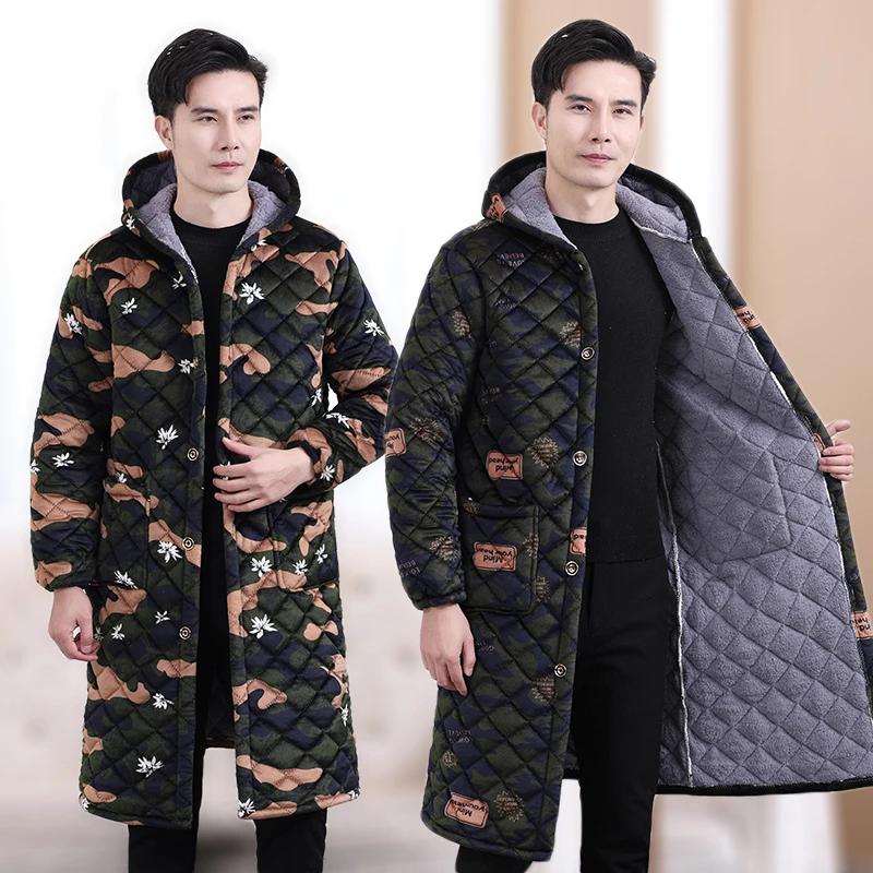 加长款迷彩工作服中老年棉大衣棉衣男冬季外套加绒加厚棉服棉袄