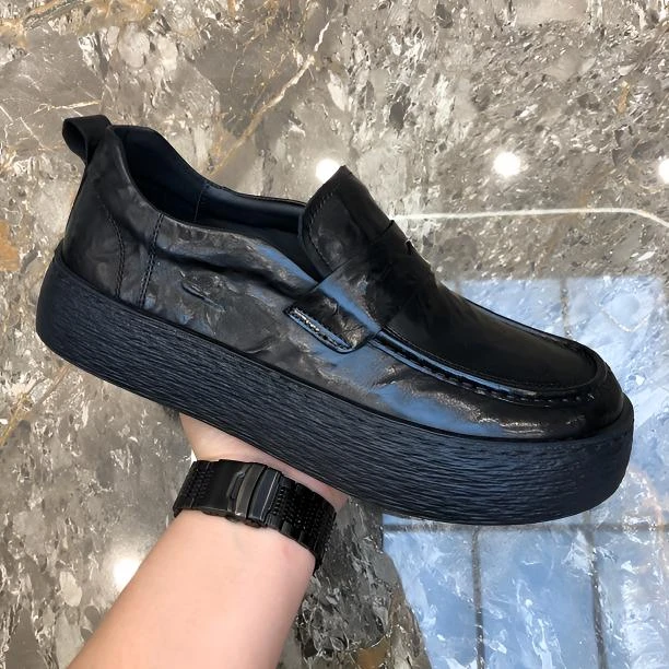 男鞋秋季新款黑色时尚一脚蹬懒人乐福鞋厚底百搭舒适透气豆豆鞋