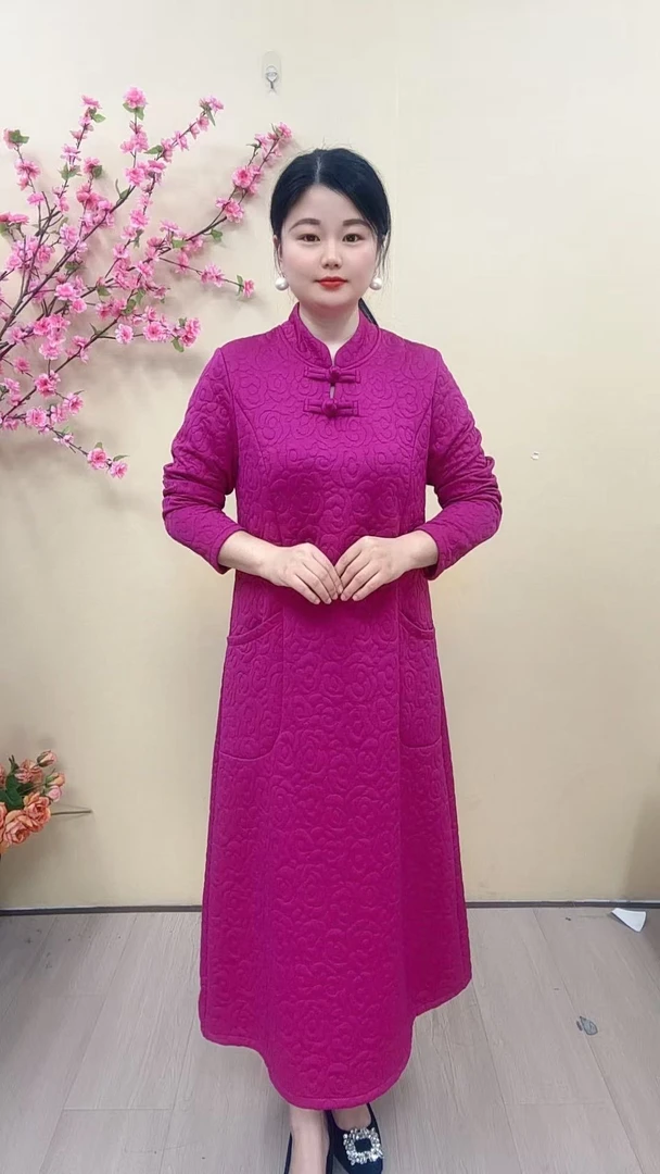 高贵休闲遮肚子长袖连衣裙名媛气质显瘦改良旗袍裙甜美减龄a字裙