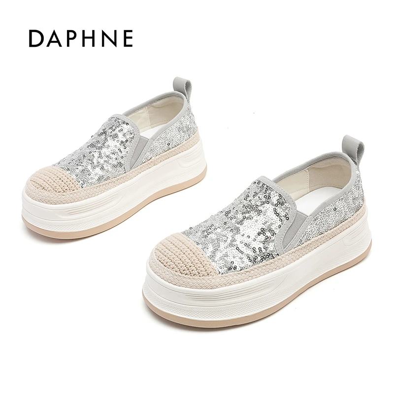 Daphne/达芙妮渔夫厚底乐福鞋女2025夏季新款一脚蹬百搭透气鞋W