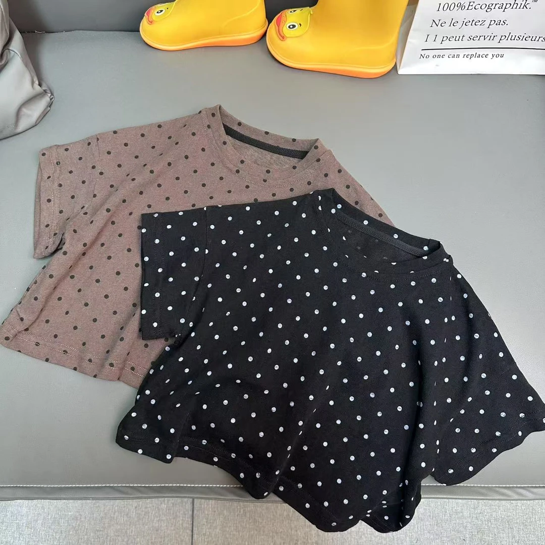 2025夏季新款韩版男女童百搭洋气波点短袖T恤20449