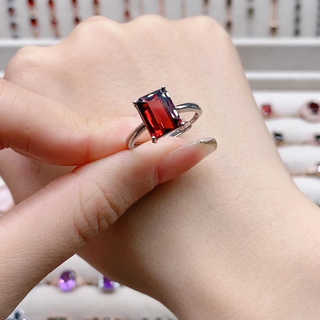 石榴石戒指银S925镶嵌大*开口