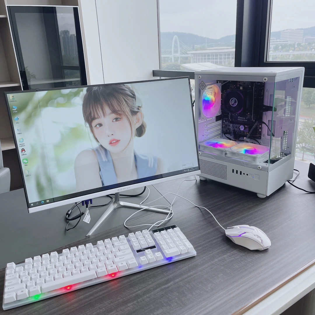 准新品  公司处理电脑 白色侧透经典发光台式电脑主机适合办公X1